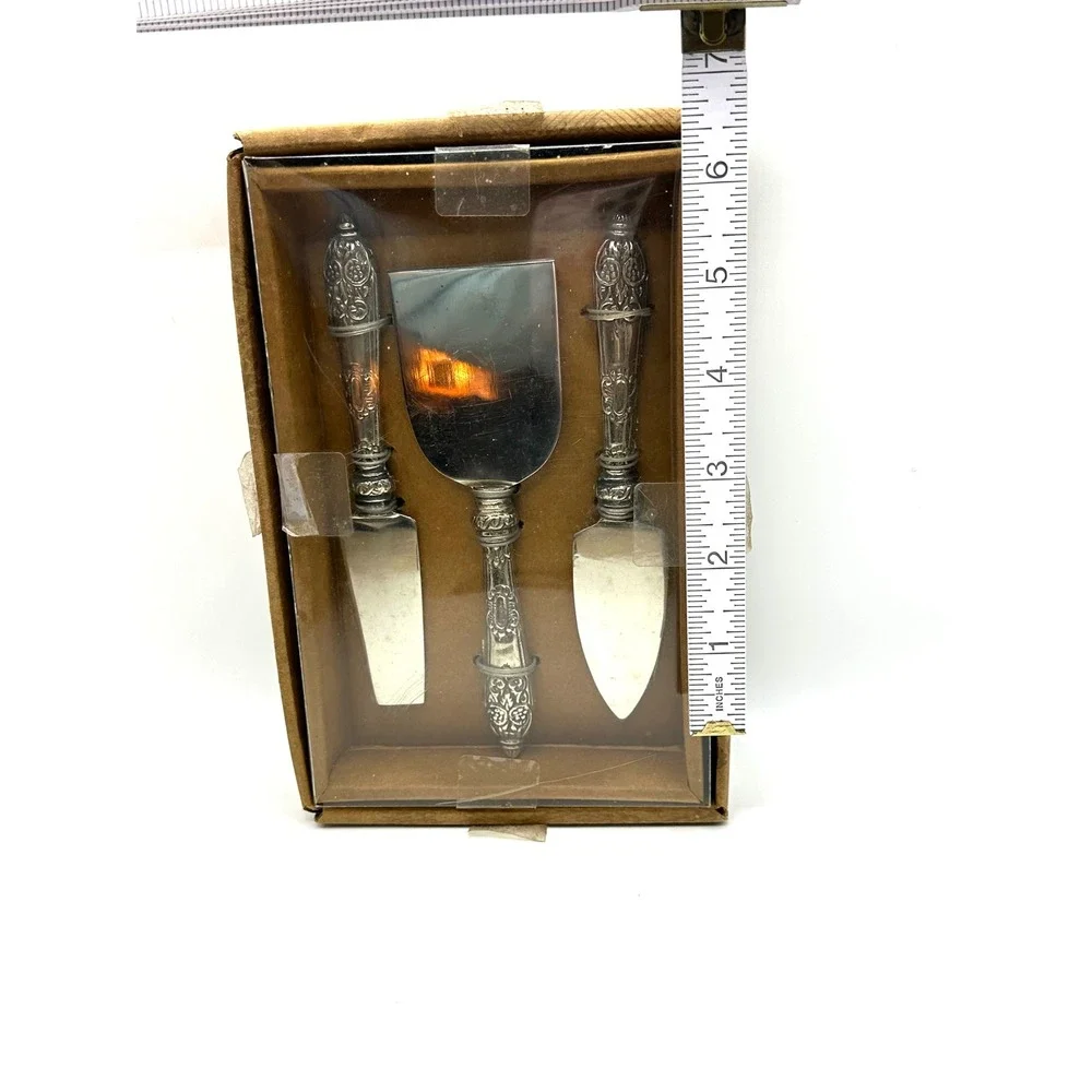 Pier 1 Imports 3 Piece Cheese Server Set Ornate Silver Tone Handles‎ Stainless